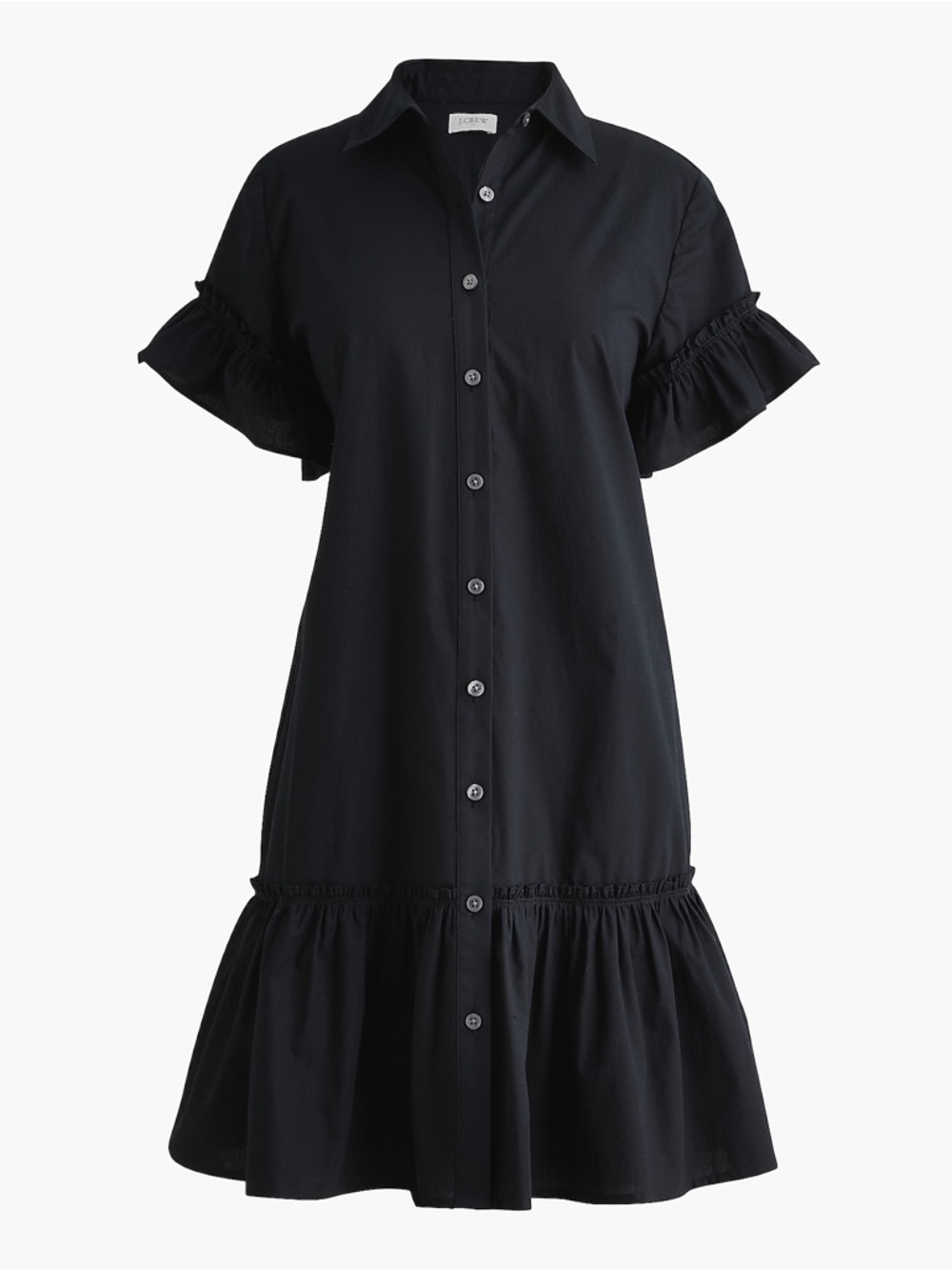 J Crew Petite Ruffle-sleeve mini shirt-dress in black Size 6P